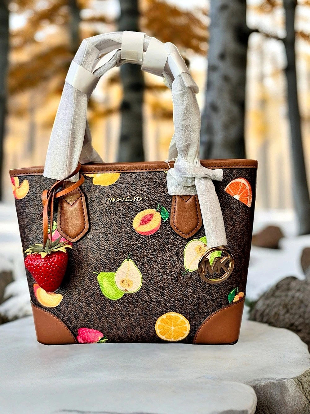 Michael Kors Eva Extra-Small Printed Signature Logo Convertible Tote Bag Fruit